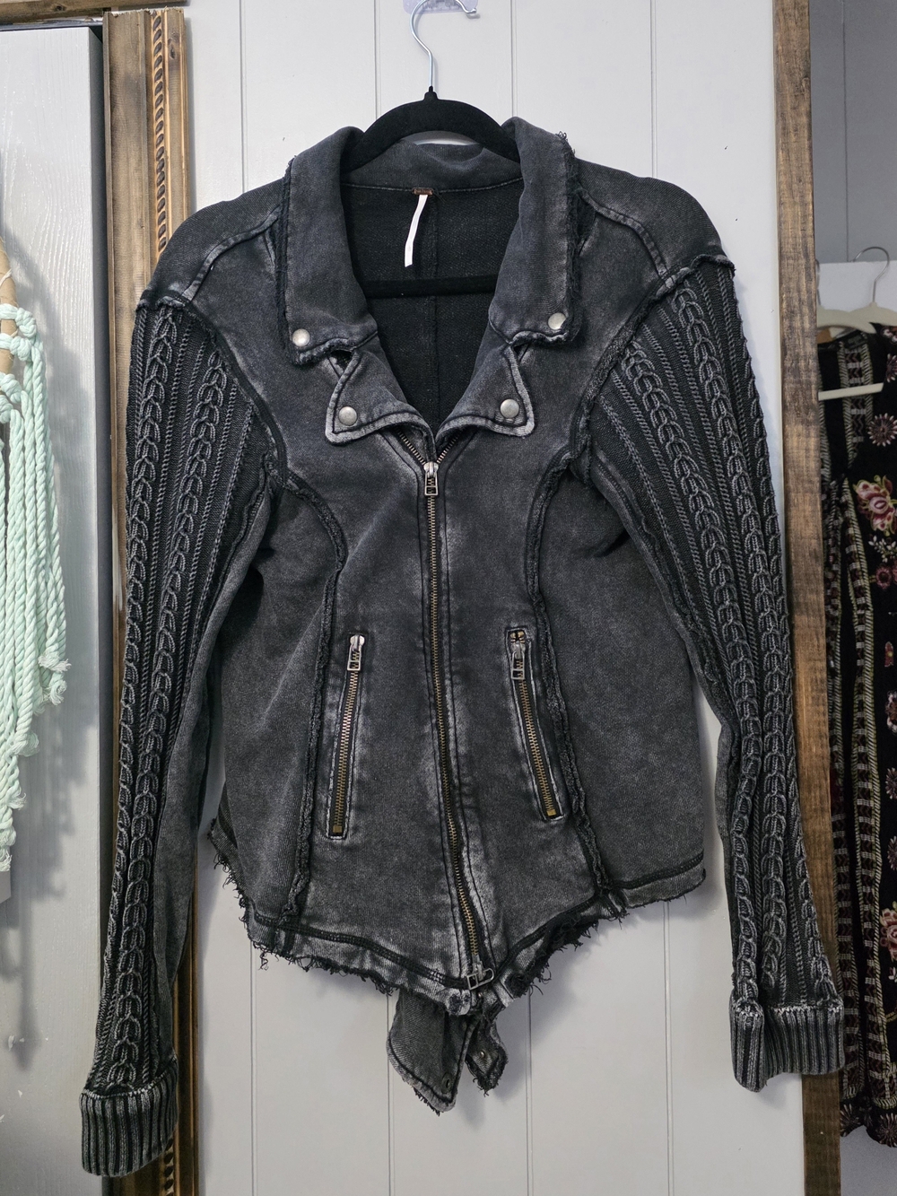 Free People Washed Charcoal Grey Bomber Jacket - Picture 3 of 7
